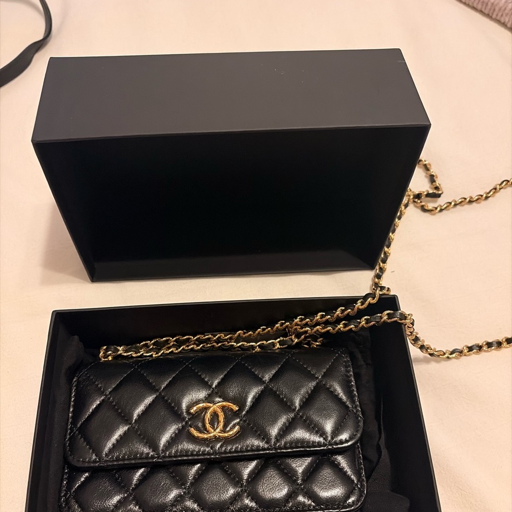 Chanel Black Quilted Mini Bag with Gold Chain